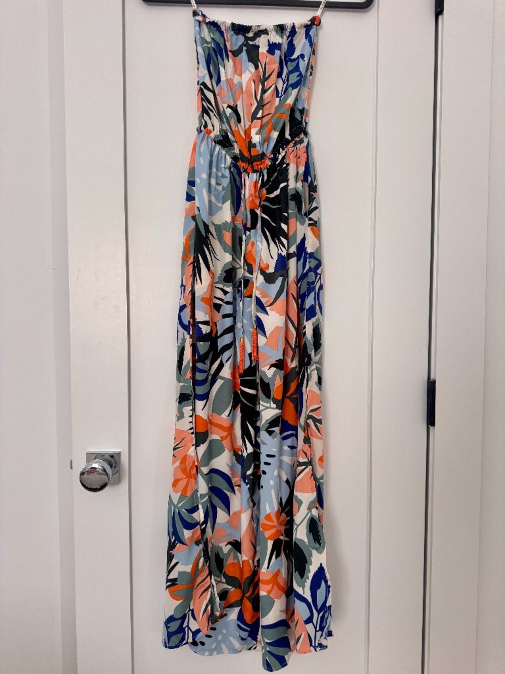 True Destinations Tropical Print Beach Jumpsuit Coverup — XS | Orange Green Blue